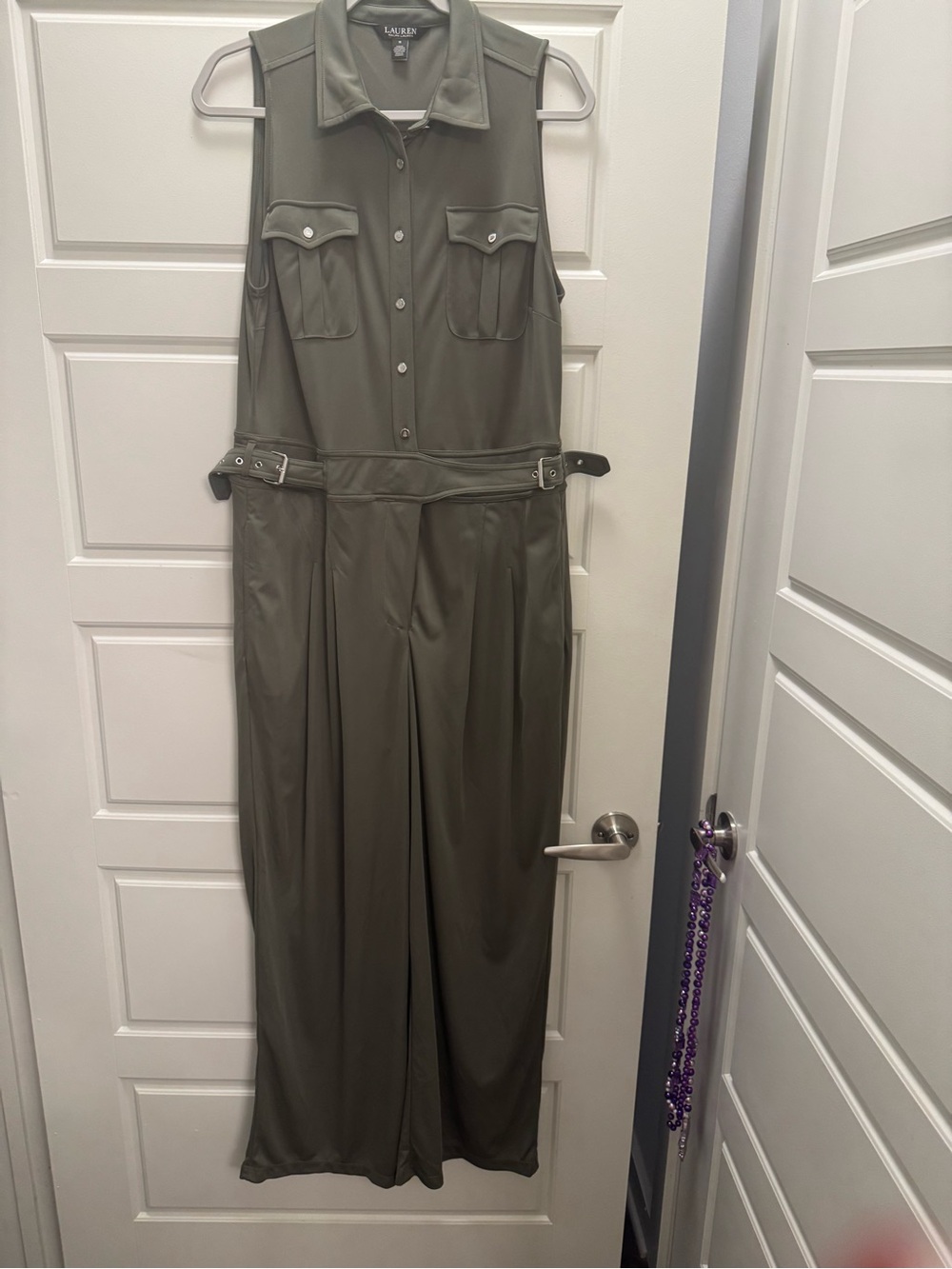 Ralph Lauren Sleeveless Olive Utility Jumpsuit with Belt